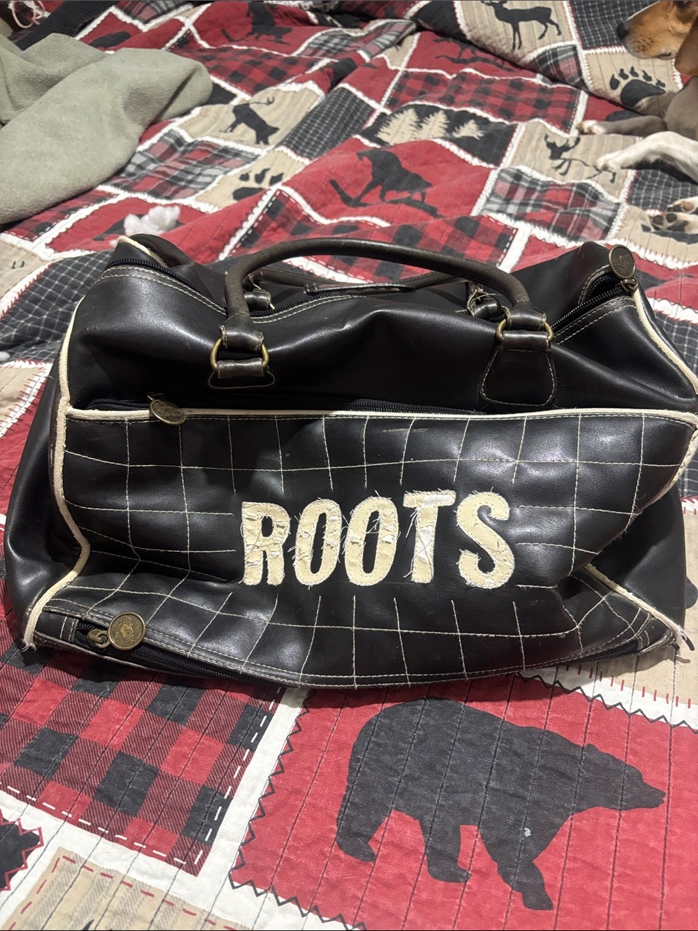 Roots Black Duffel Bag with Cream Trim